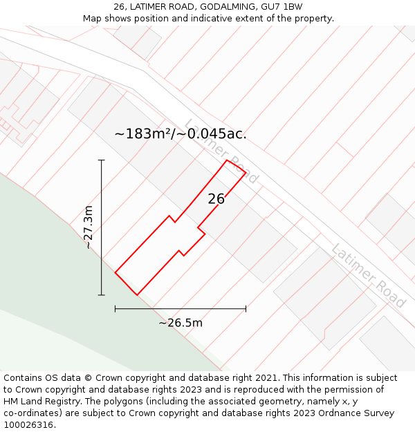 26, LATIMER ROAD, GODALMING, GU7 1BW: Plot and title map