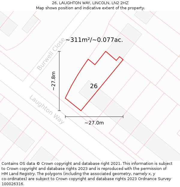 26, LAUGHTON WAY, LINCOLN, LN2 2HZ: Plot and title map