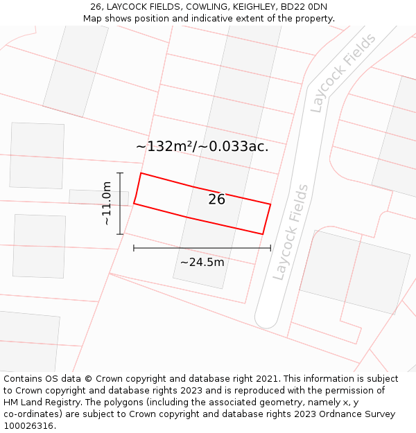 26, LAYCOCK FIELDS, COWLING, KEIGHLEY, BD22 0DN: Plot and title map