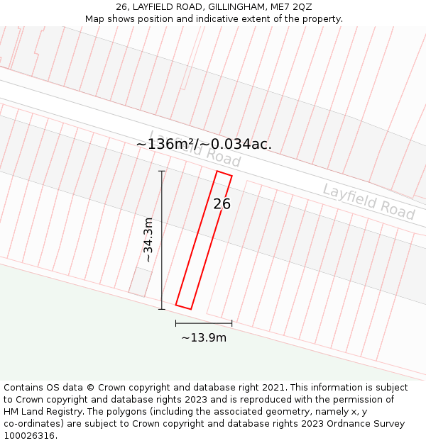26, LAYFIELD ROAD, GILLINGHAM, ME7 2QZ: Plot and title map