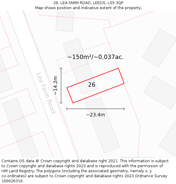 26, LEA FARM ROAD, LEEDS, LS5 3QP: Plot and title map