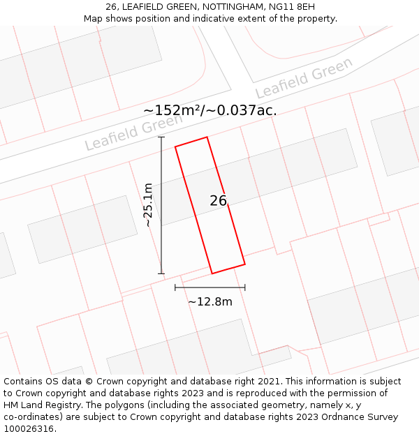 26, LEAFIELD GREEN, NOTTINGHAM, NG11 8EH: Plot and title map