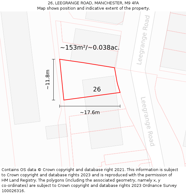 26, LEEGRANGE ROAD, MANCHESTER, M9 4FA: Plot and title map