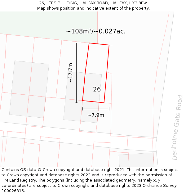 26, LEES BUILDING, HALIFAX ROAD, HALIFAX, HX3 8EW: Plot and title map