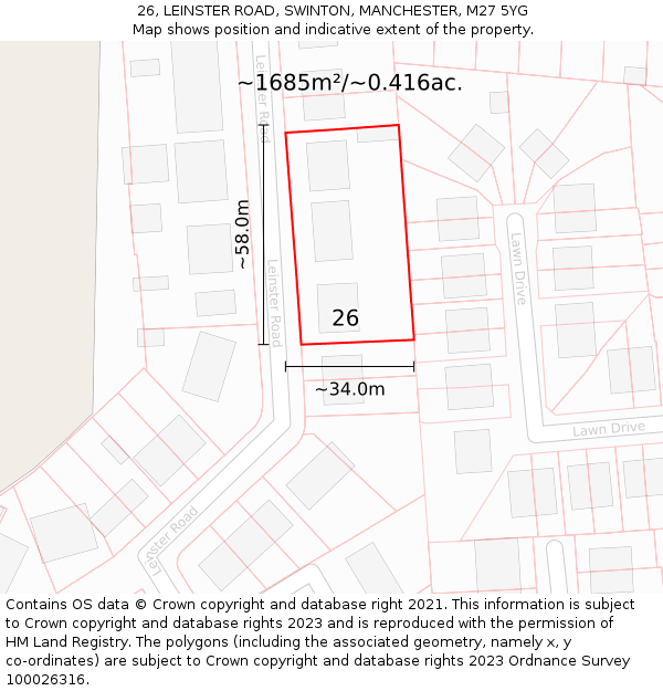 26, LEINSTER ROAD, SWINTON, MANCHESTER, M27 5YG: Plot and title map