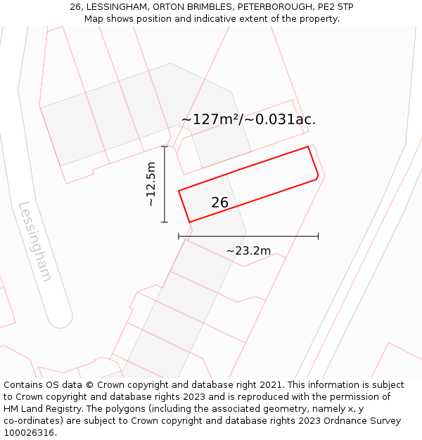 26, LESSINGHAM, ORTON BRIMBLES, PETERBOROUGH, PE2 5TP: Plot and title map