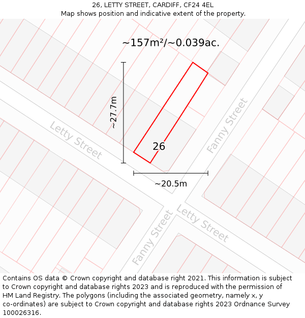 26, LETTY STREET, CARDIFF, CF24 4EL: Plot and title map
