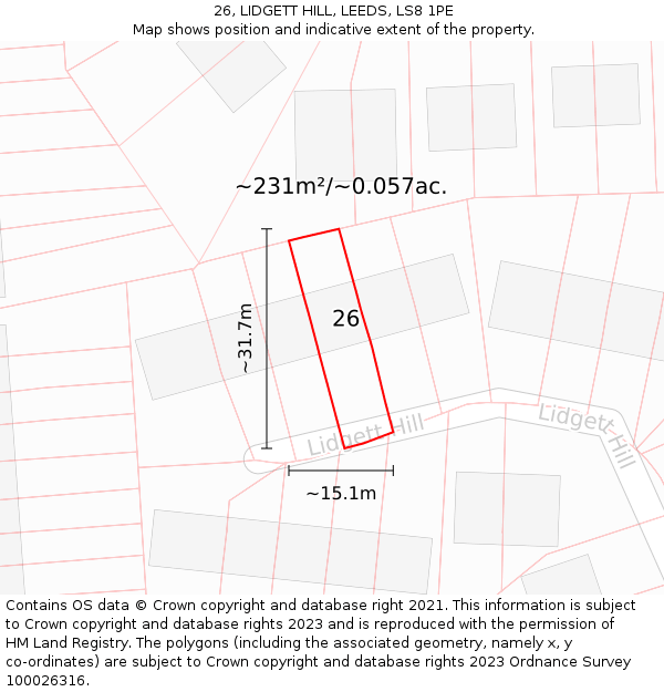 26, LIDGETT HILL, LEEDS, LS8 1PE: Plot and title map