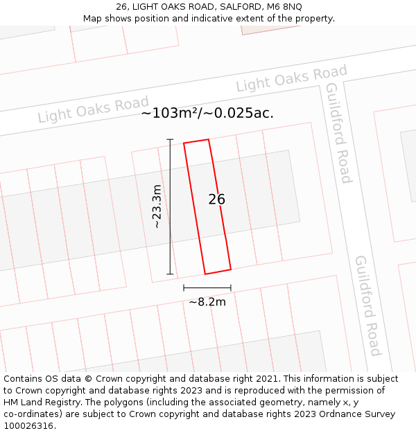 26, LIGHT OAKS ROAD, SALFORD, M6 8NQ: Plot and title map