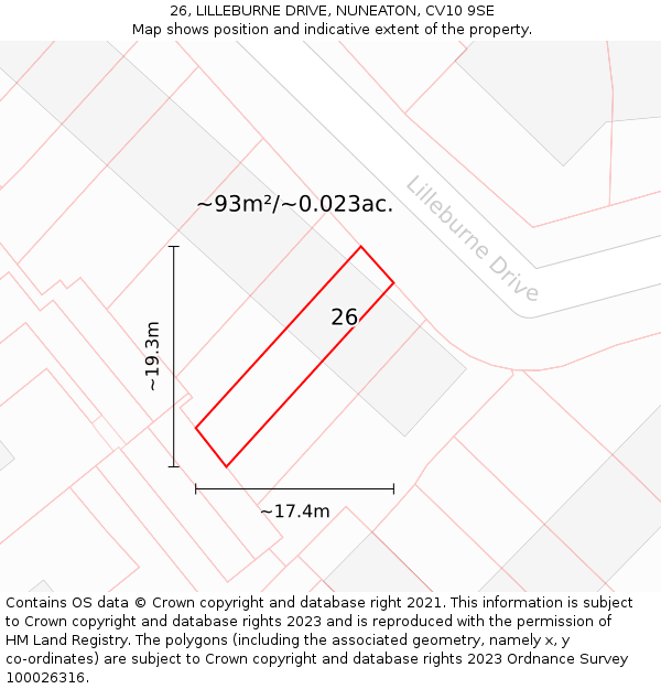 26, LILLEBURNE DRIVE, NUNEATON, CV10 9SE: Plot and title map