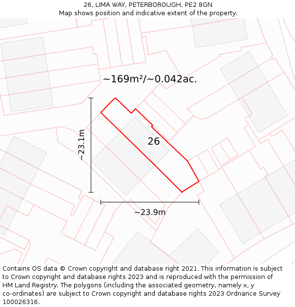 26, LIMA WAY, PETERBOROUGH, PE2 8GN: Plot and title map