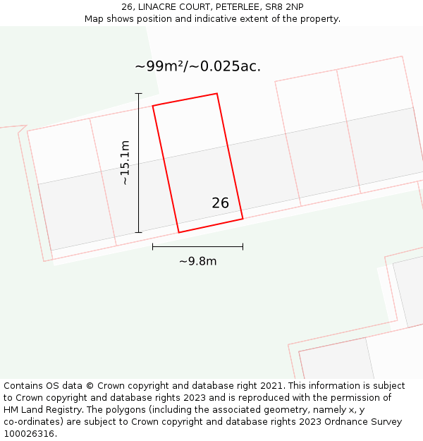 26, LINACRE COURT, PETERLEE, SR8 2NP: Plot and title map