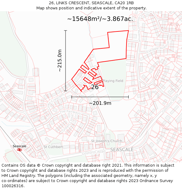 26, LINKS CRESCENT, SEASCALE, CA20 1RB: Plot and title map