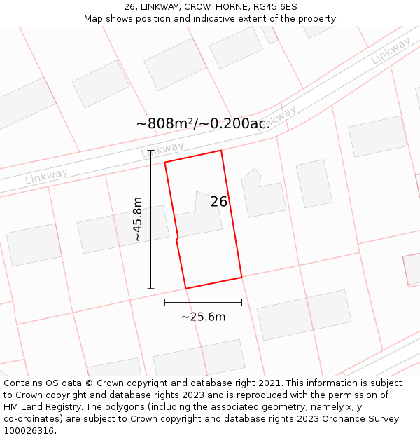 26, LINKWAY, CROWTHORNE, RG45 6ES: Plot and title map