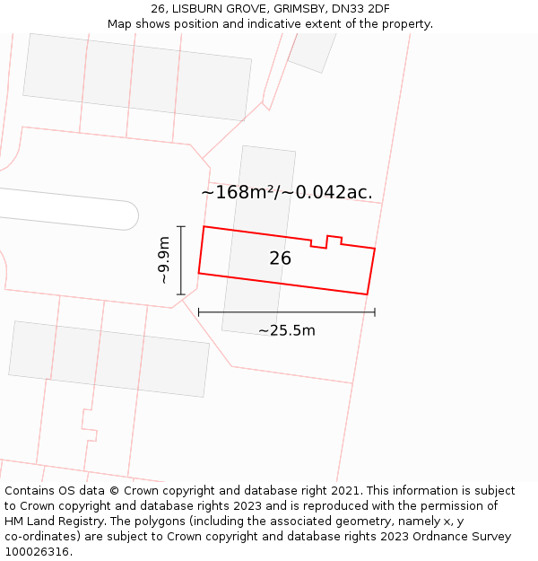 26, LISBURN GROVE, GRIMSBY, DN33 2DF: Plot and title map