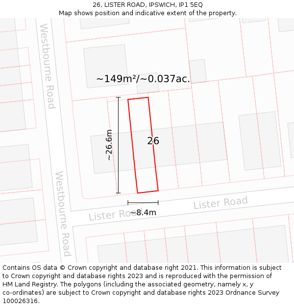 26, LISTER ROAD, IPSWICH, IP1 5EQ: Plot and title map