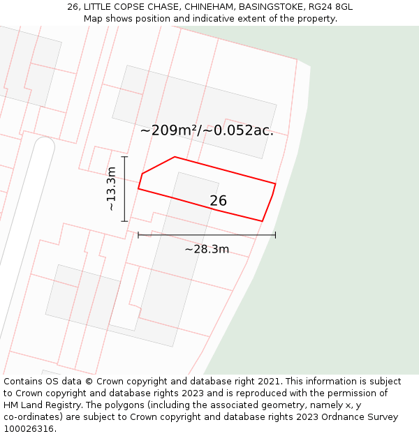 26, LITTLE COPSE CHASE, CHINEHAM, BASINGSTOKE, RG24 8GL: Plot and title map
