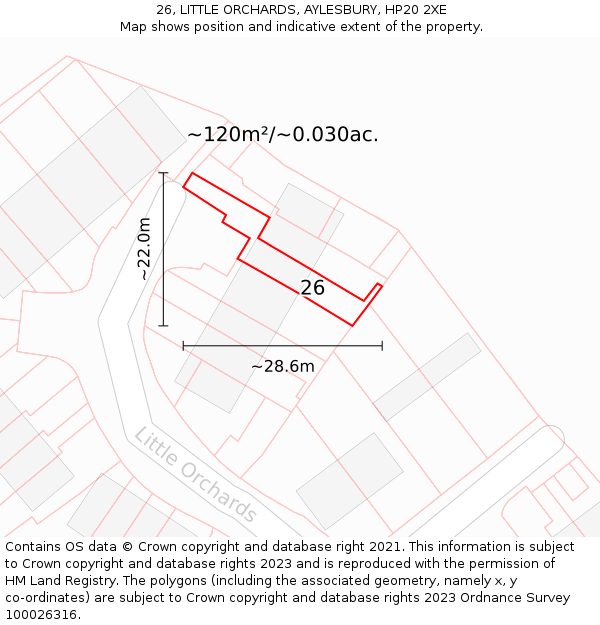 26, LITTLE ORCHARDS, AYLESBURY, HP20 2XE: Plot and title map