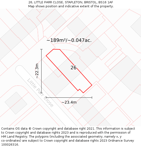 26, LITTLE PARR CLOSE, STAPLETON, BRISTOL, BS16 1AF: Plot and title map
