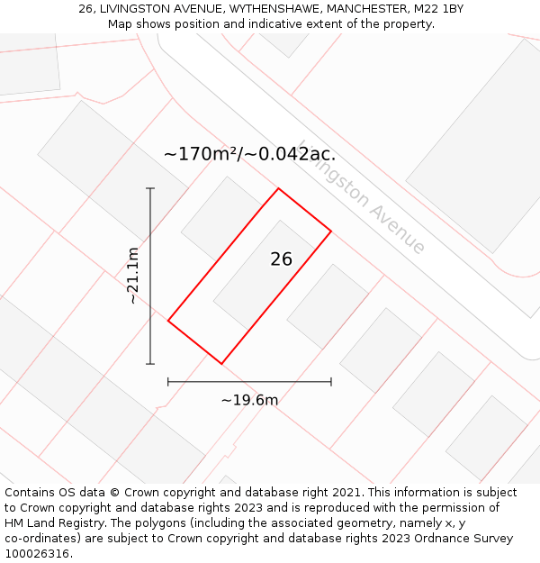 26, LIVINGSTON AVENUE, WYTHENSHAWE, MANCHESTER, M22 1BY: Plot and title map