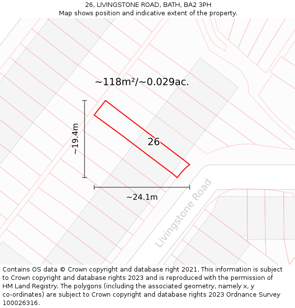 26, LIVINGSTONE ROAD, BATH, BA2 3PH: Plot and title map