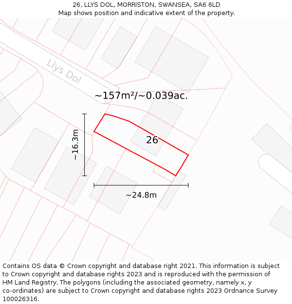 26, LLYS DOL, MORRISTON, SWANSEA, SA6 6LD: Plot and title map