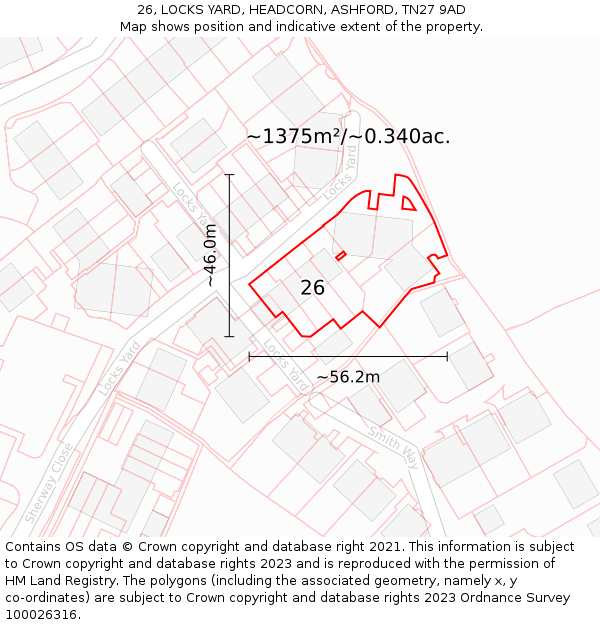 26, LOCKS YARD, HEADCORN, ASHFORD, TN27 9AD: Plot and title map