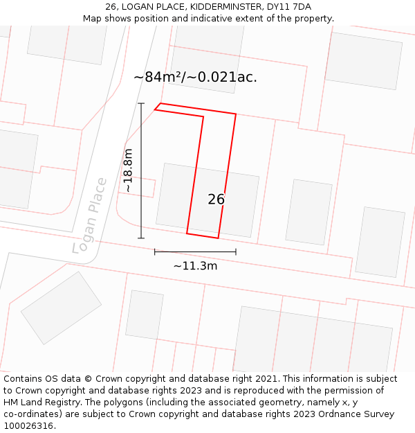 26, LOGAN PLACE, KIDDERMINSTER, DY11 7DA: Plot and title map