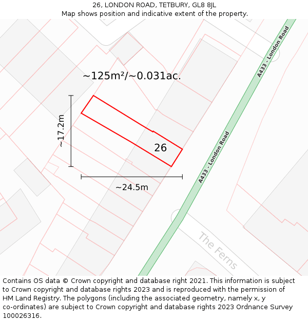26, LONDON ROAD, TETBURY, GL8 8JL: Plot and title map