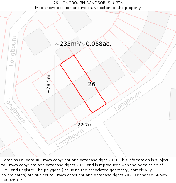 26, LONGBOURN, WINDSOR, SL4 3TN: Plot and title map