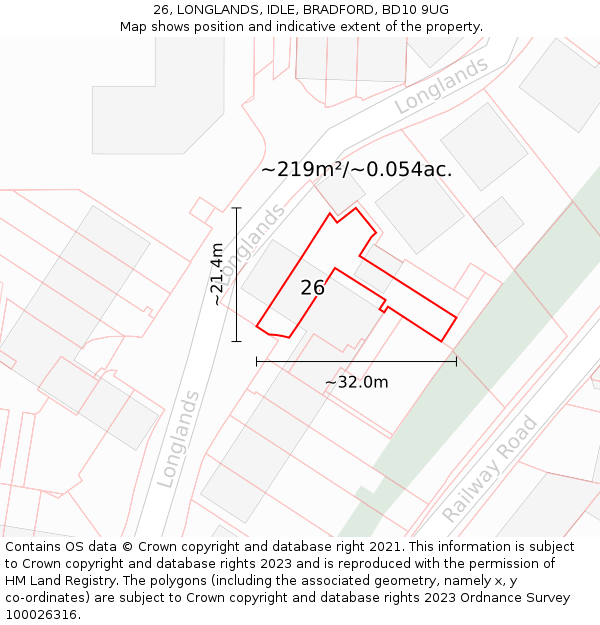 26, LONGLANDS, IDLE, BRADFORD, BD10 9UG: Plot and title map