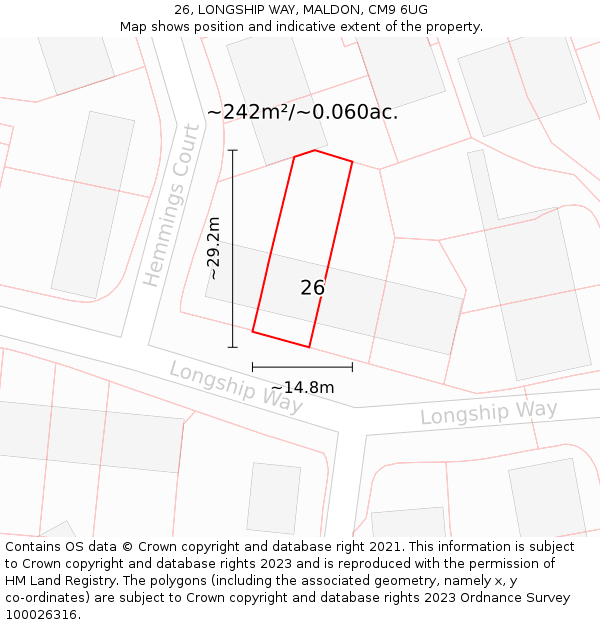 26, LONGSHIP WAY, MALDON, CM9 6UG: Plot and title map