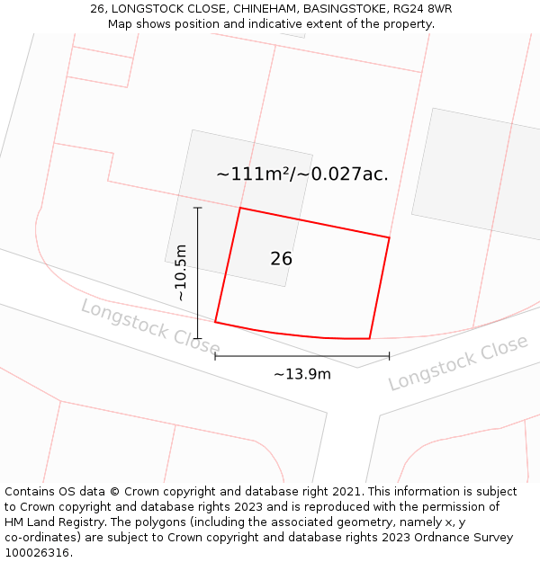 26, LONGSTOCK CLOSE, CHINEHAM, BASINGSTOKE, RG24 8WR: Plot and title map