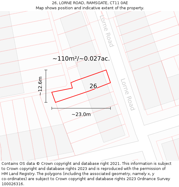 26, LORNE ROAD, RAMSGATE, CT11 0AE: Plot and title map