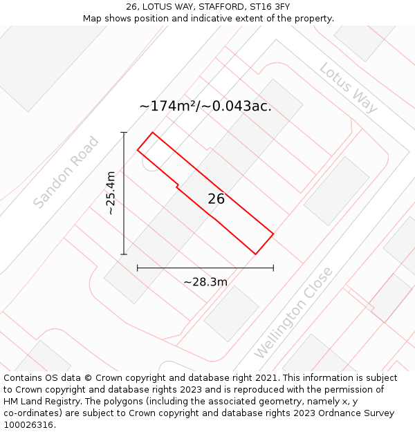 26, LOTUS WAY, STAFFORD, ST16 3FY: Plot and title map