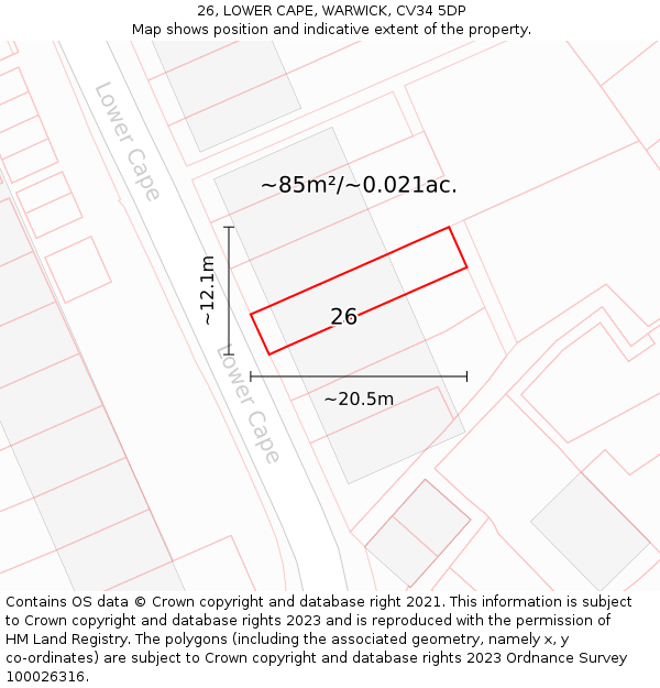 26, LOWER CAPE, WARWICK, CV34 5DP: Plot and title map
