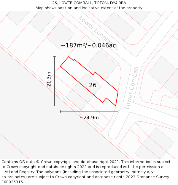 26, LOWER COMBALL, TIPTON, DY4 9RA: Plot and title map