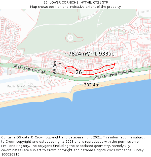 26, LOWER CORNICHE, HYTHE, CT21 5TP: Plot and title map