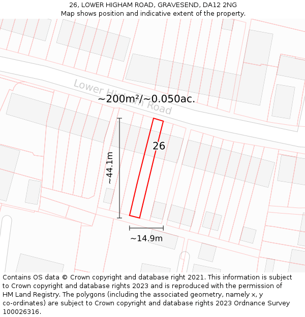 26, LOWER HIGHAM ROAD, GRAVESEND, DA12 2NG: Plot and title map