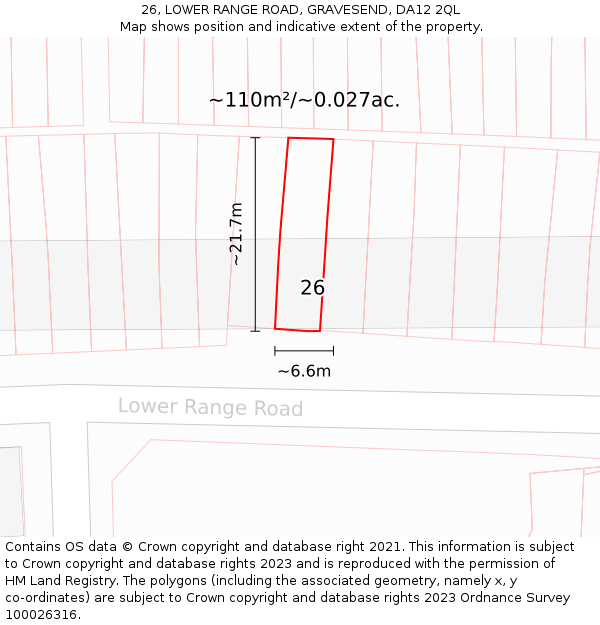 26, LOWER RANGE ROAD, GRAVESEND, DA12 2QL: Plot and title map