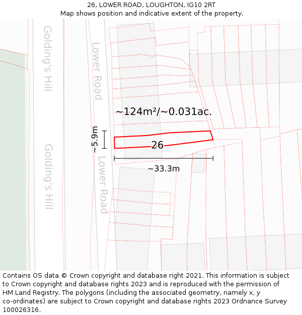 26, LOWER ROAD, LOUGHTON, IG10 2RT: Plot and title map