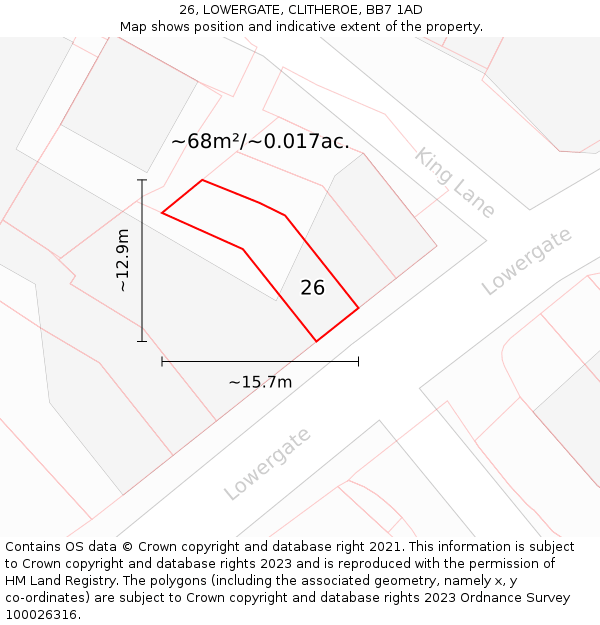 26, LOWERGATE, CLITHEROE, BB7 1AD: Plot and title map