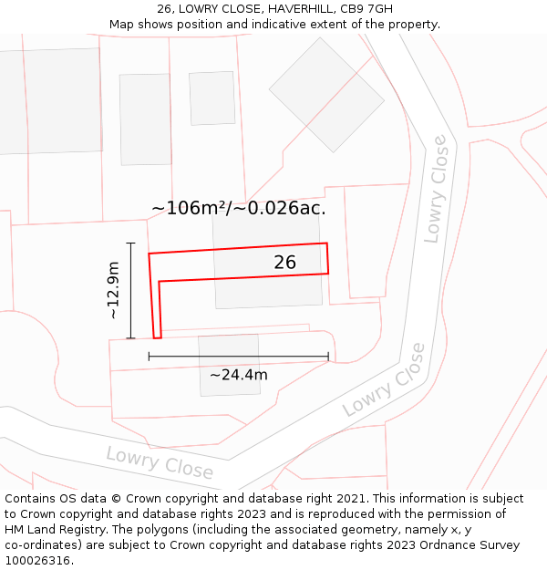 26, LOWRY CLOSE, HAVERHILL, CB9 7GH: Plot and title map