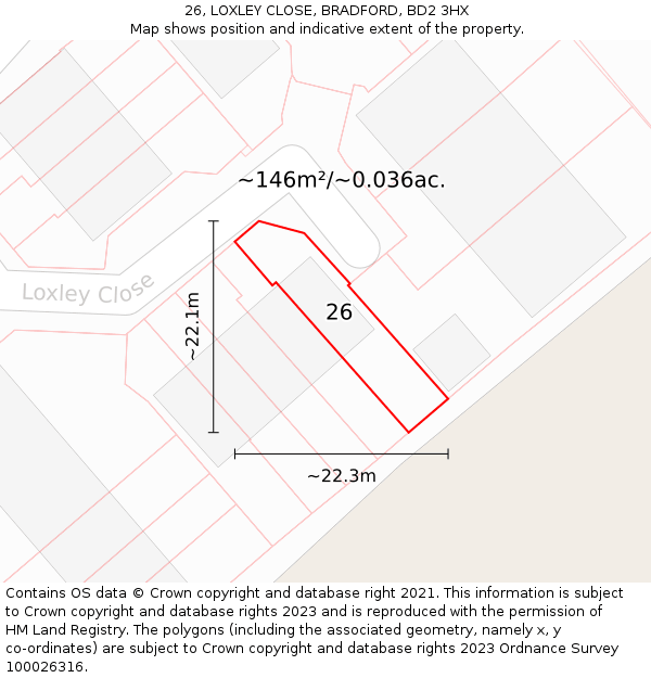 26, LOXLEY CLOSE, BRADFORD, BD2 3HX: Plot and title map