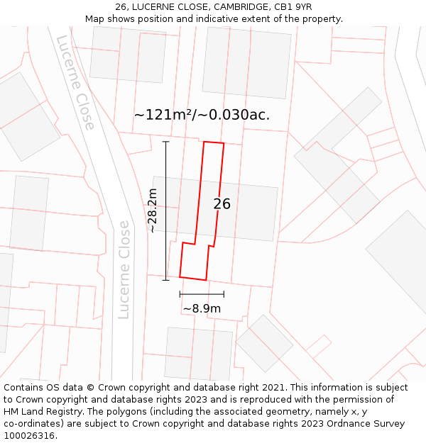 26, LUCERNE CLOSE, CAMBRIDGE, CB1 9YR: Plot and title map
