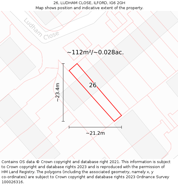 26, LUDHAM CLOSE, ILFORD, IG6 2GH: Plot and title map