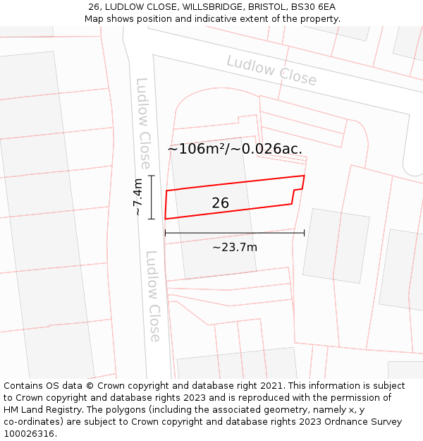 26, LUDLOW CLOSE, WILLSBRIDGE, BRISTOL, BS30 6EA: Plot and title map
