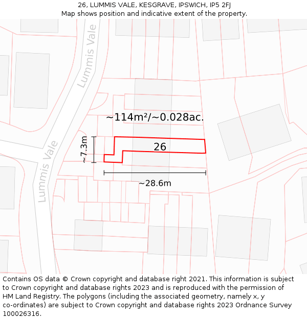 26, LUMMIS VALE, KESGRAVE, IPSWICH, IP5 2FJ: Plot and title map