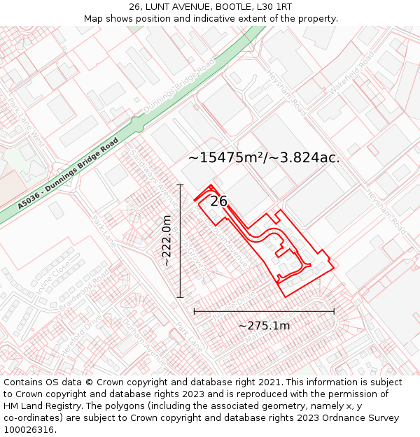 26, LUNT AVENUE, BOOTLE, L30 1RT: Plot and title map