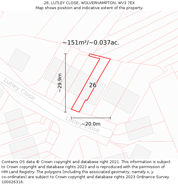 26, LUTLEY CLOSE, WOLVERHAMPTON, WV3 7EX: Plot and title map
